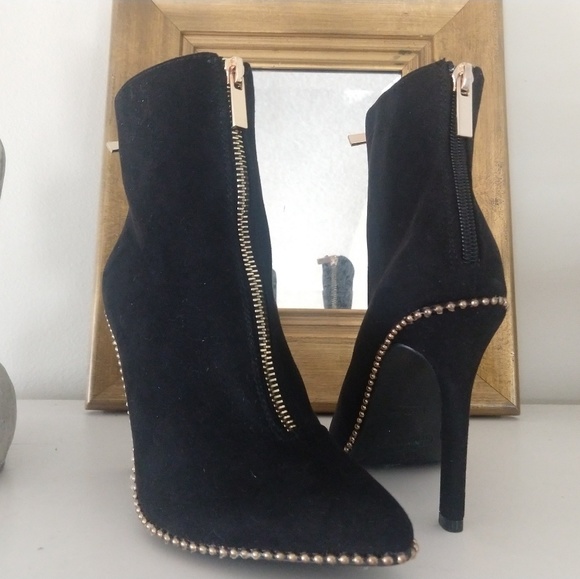 Black heels booties golden zipper and pearls - Picture 3 of 6